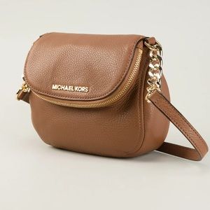 Michael Kors Bedford Leather Flap Crossbody Shoulder Bag Brown
